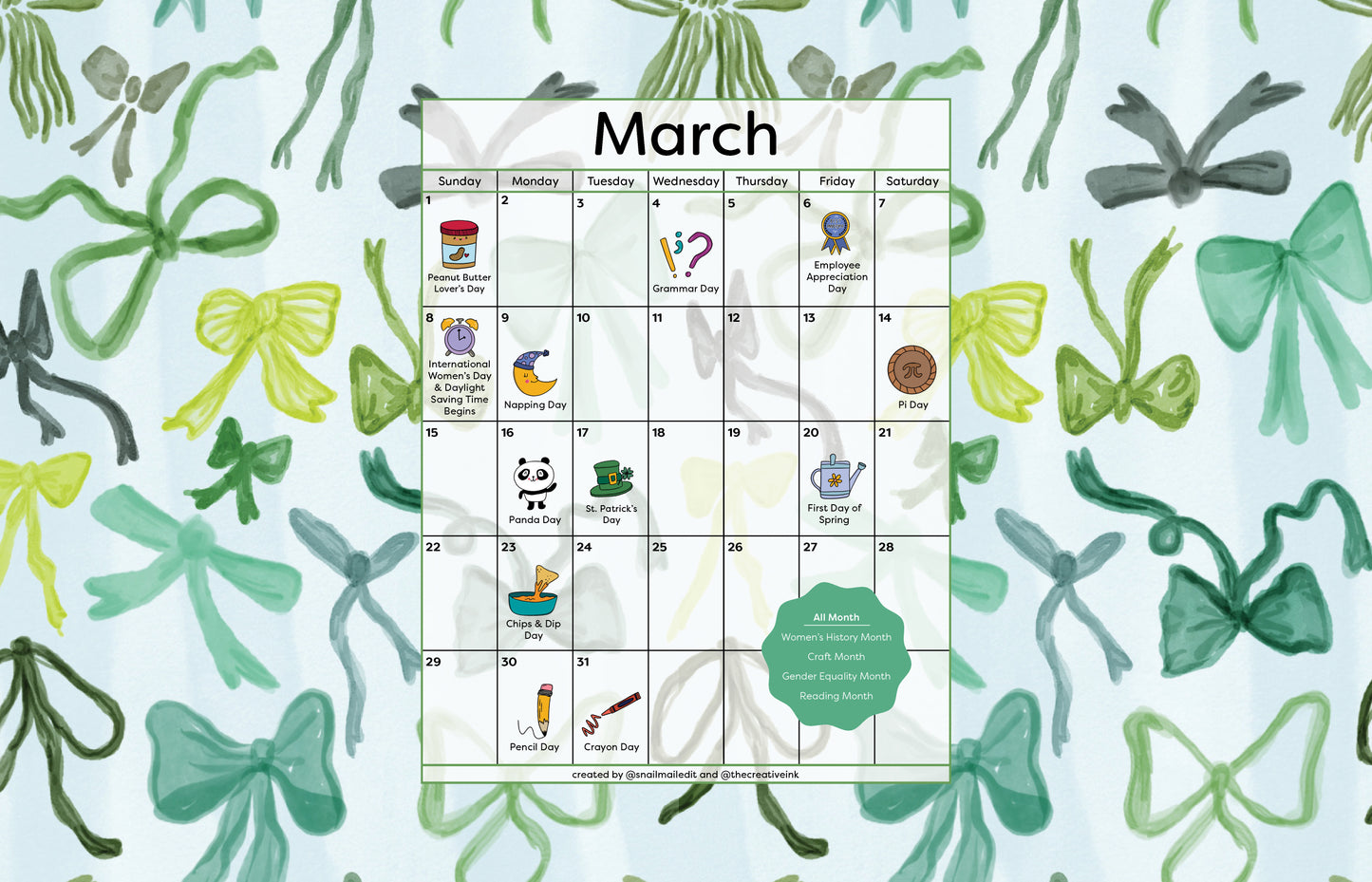 March 2026 Desktop Calendar - Digital Download