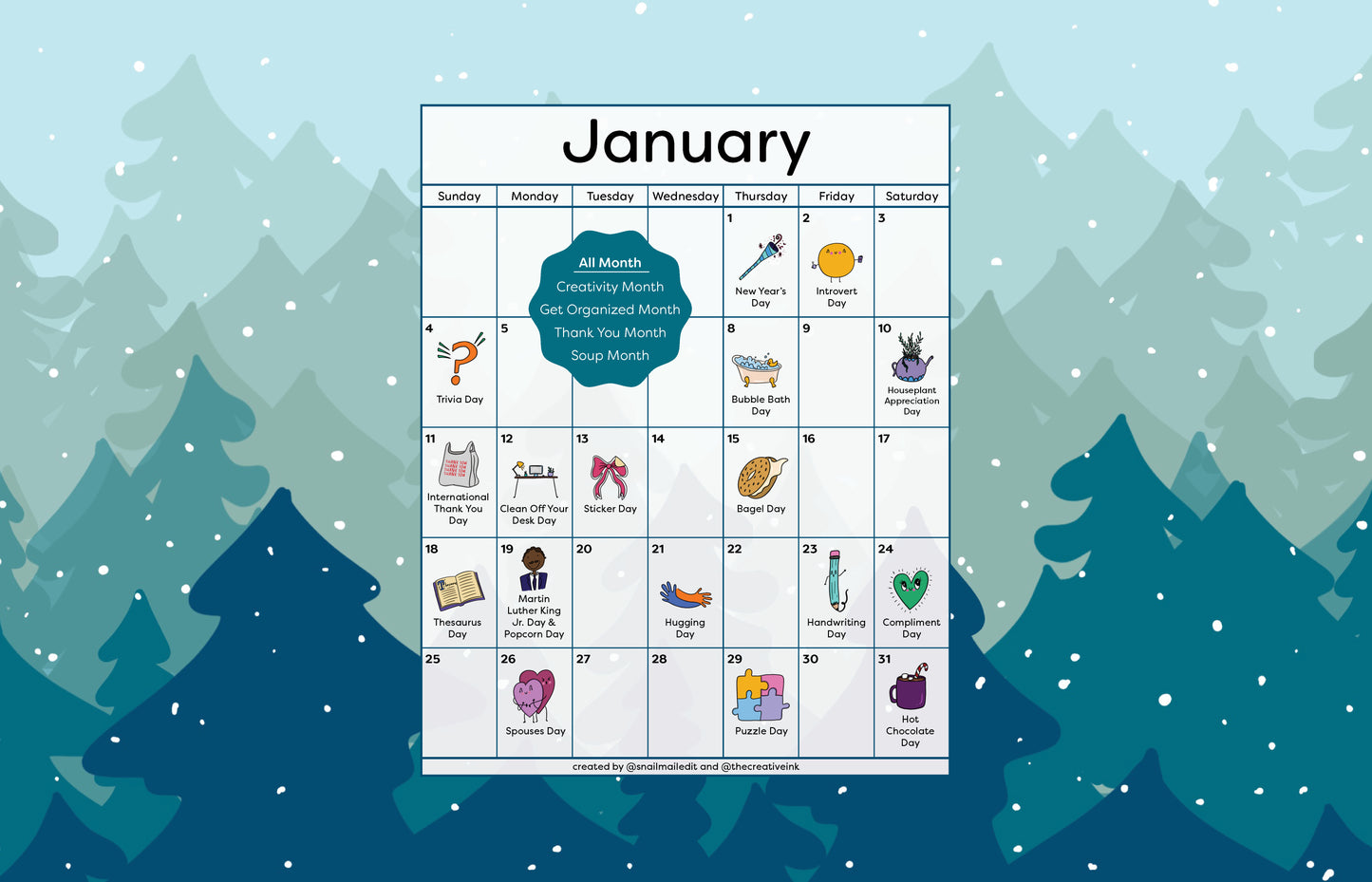 January 2026 Desktop Calendar - Digital Download