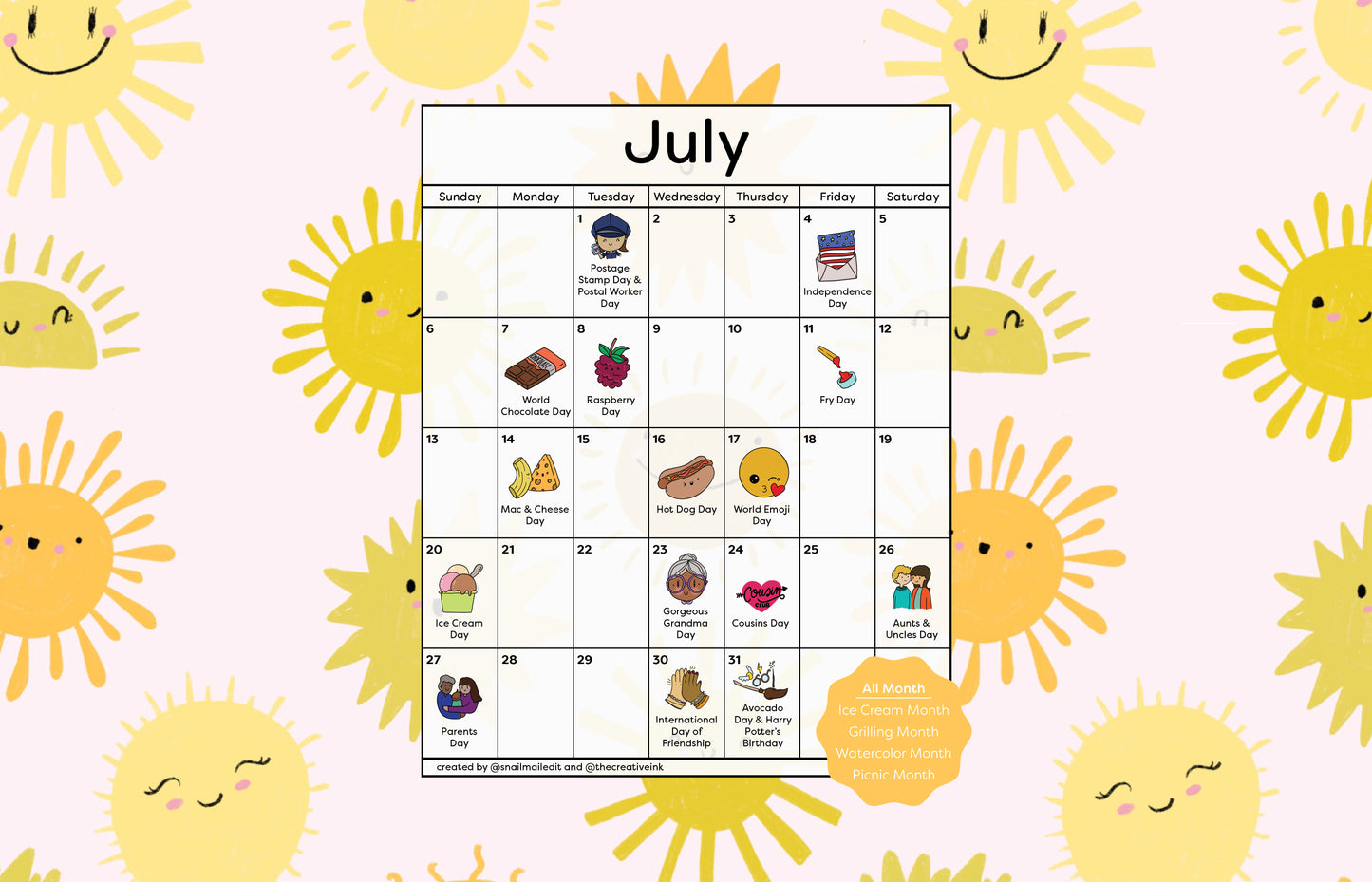 July 2025 Desktop Calendar - Digital Download