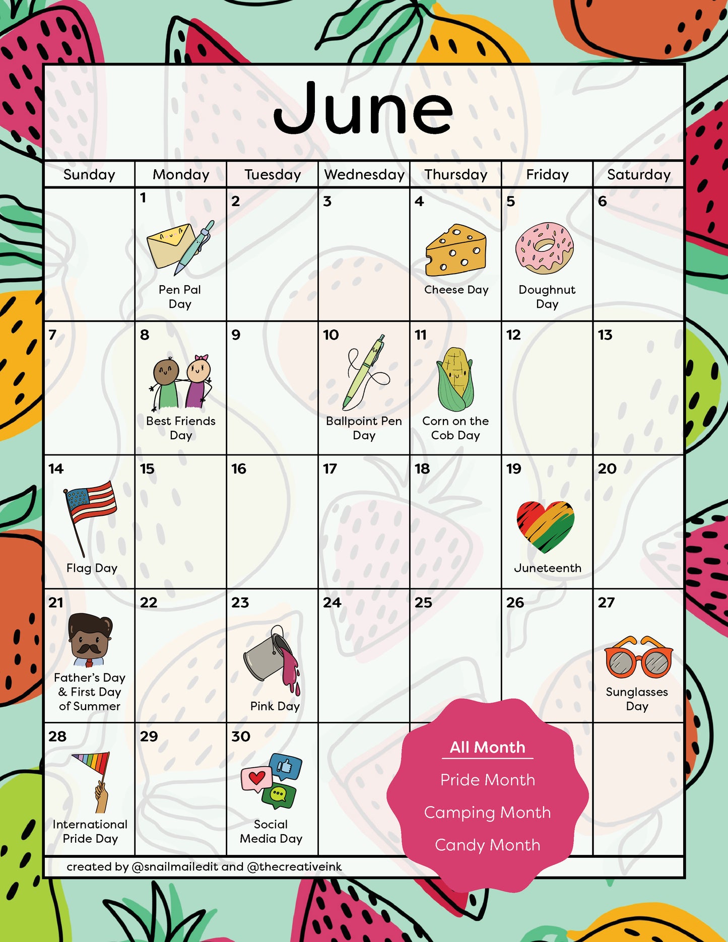 June 2026 Calendar - Digital Download