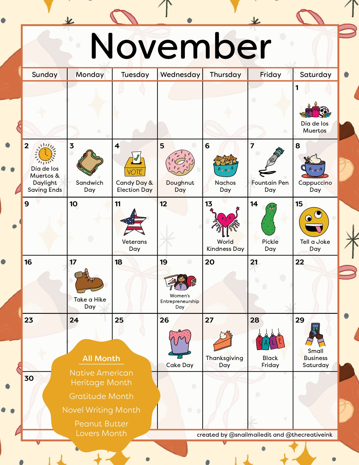 November 2025 Calendar - Digital Download