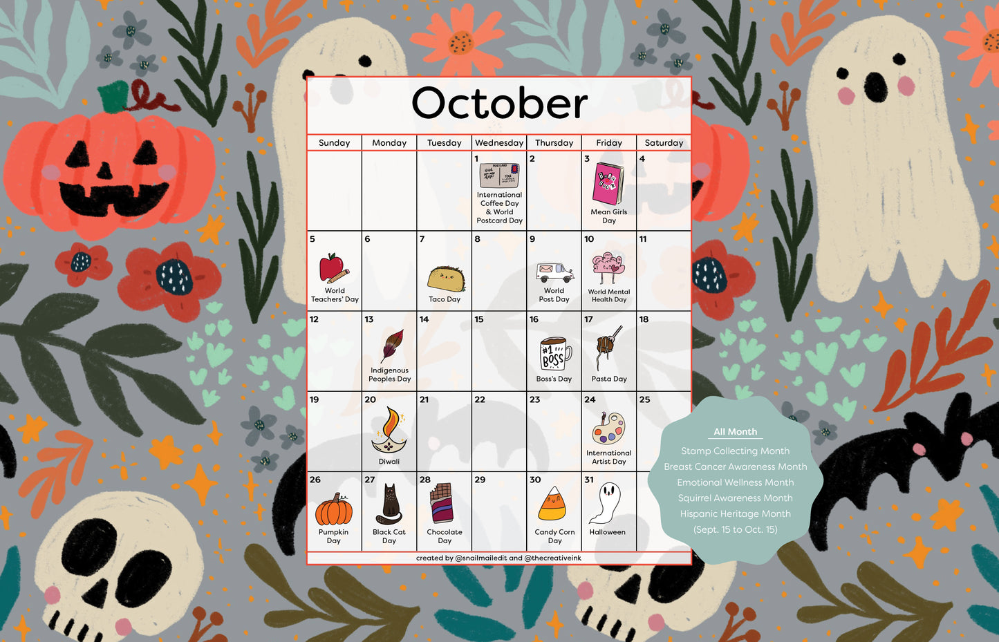 October 2025 Desktop Calendar - Digital Download