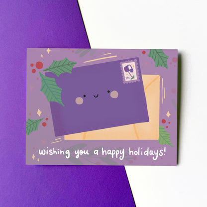 Wishing You a Happy Holidays Purple Mail Card
