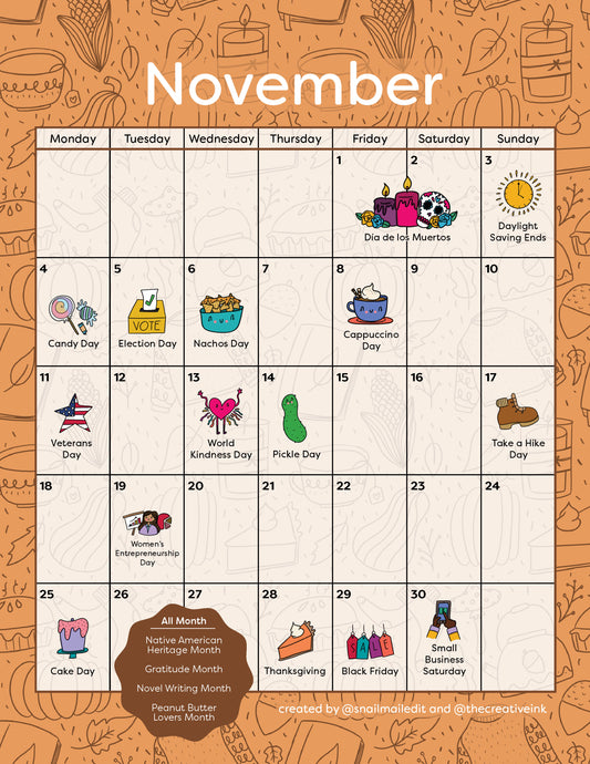 November 2024 Calendar - Digital Download