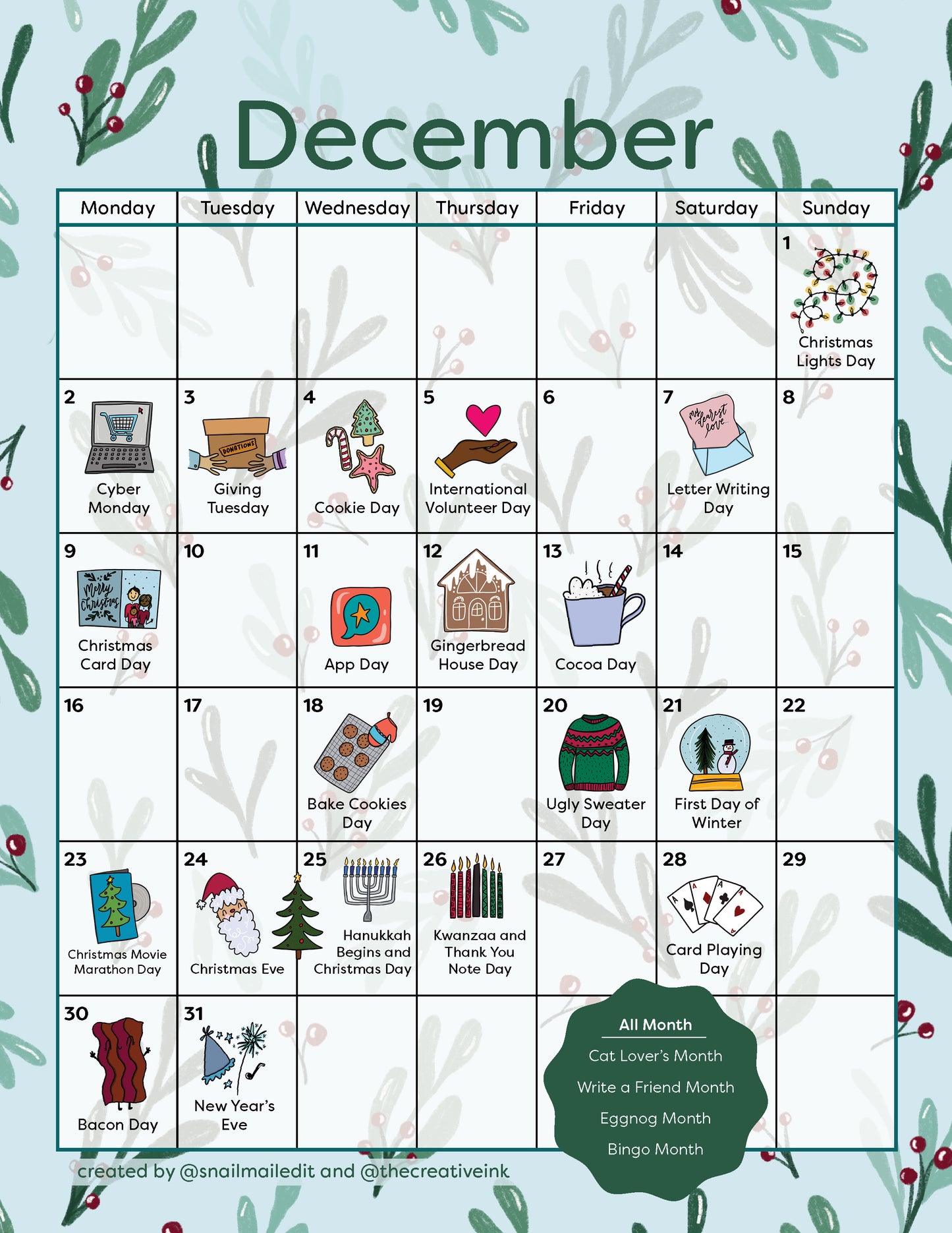 December 2024 Calendar - Digital Download