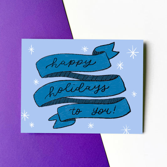 Happy Holidays Blue Ribbon