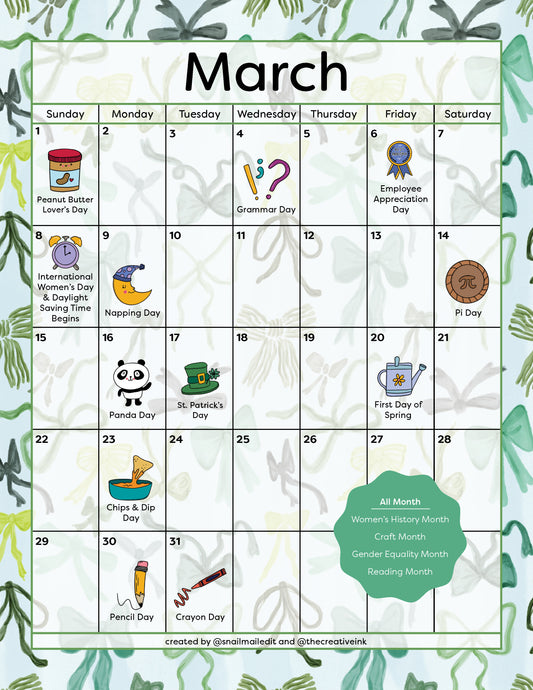 March 2026 Calendar - Digital Download