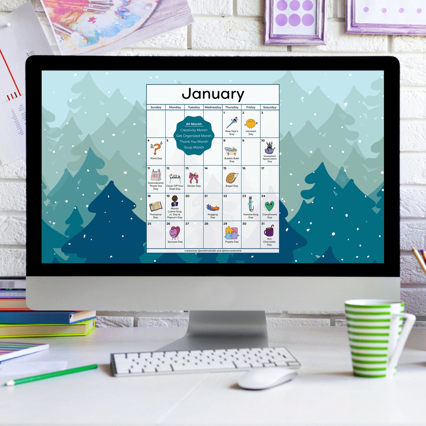 January 2026 Desktop Calendar - Digital Download
