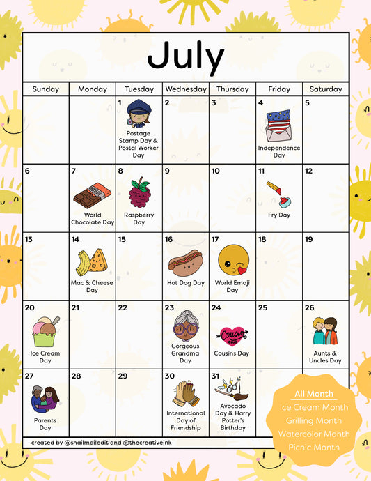 July 2025 Calendar - Digital Download