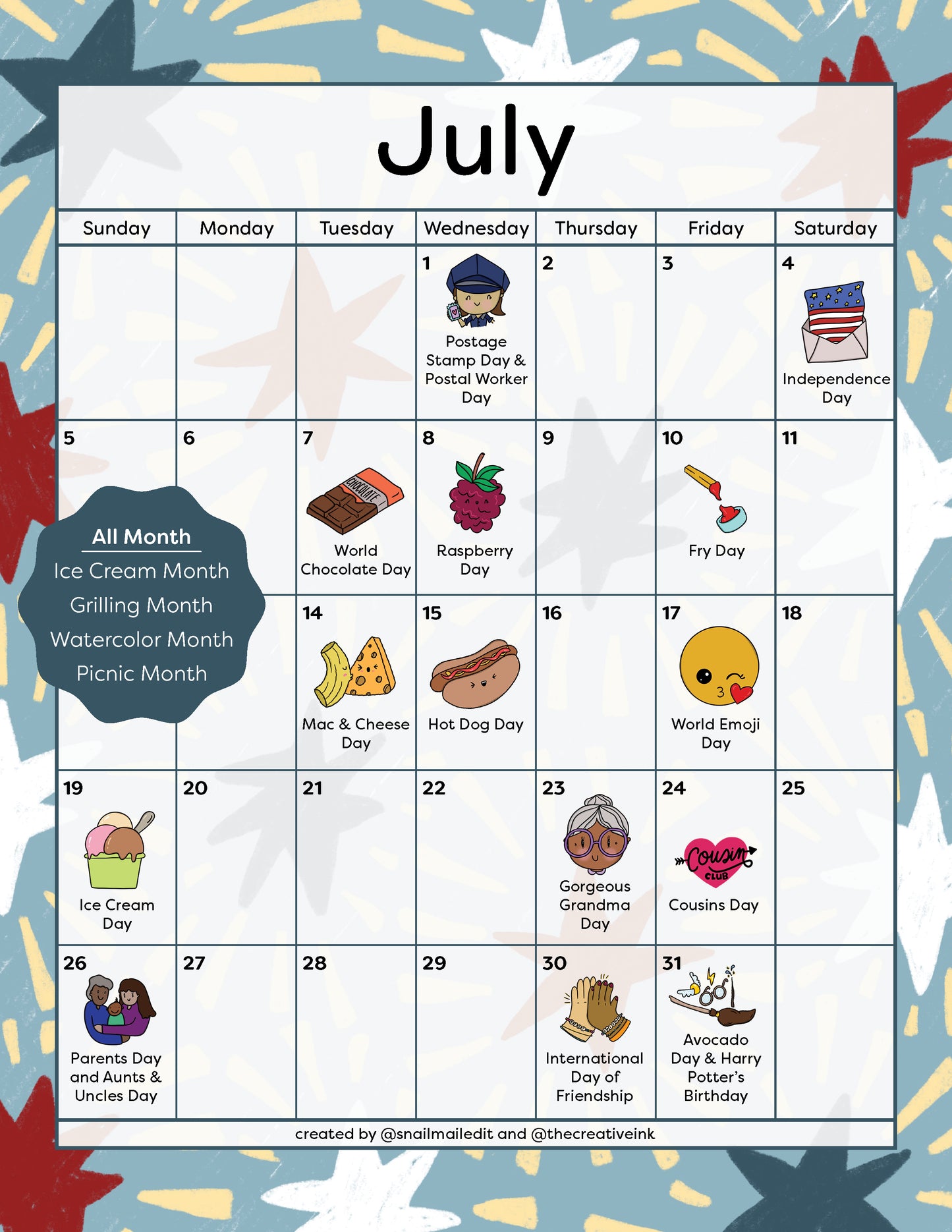 July 2026 Calendar - Digital Download