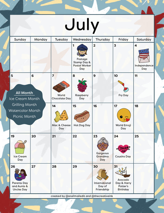 July 2026 Calendar - Digital Download