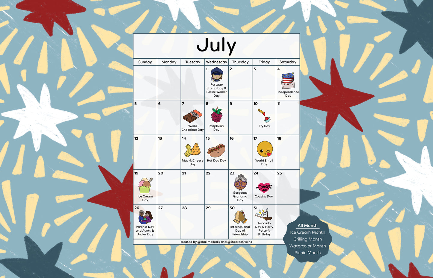 July 2026 Desktop Calendar - Digital Download