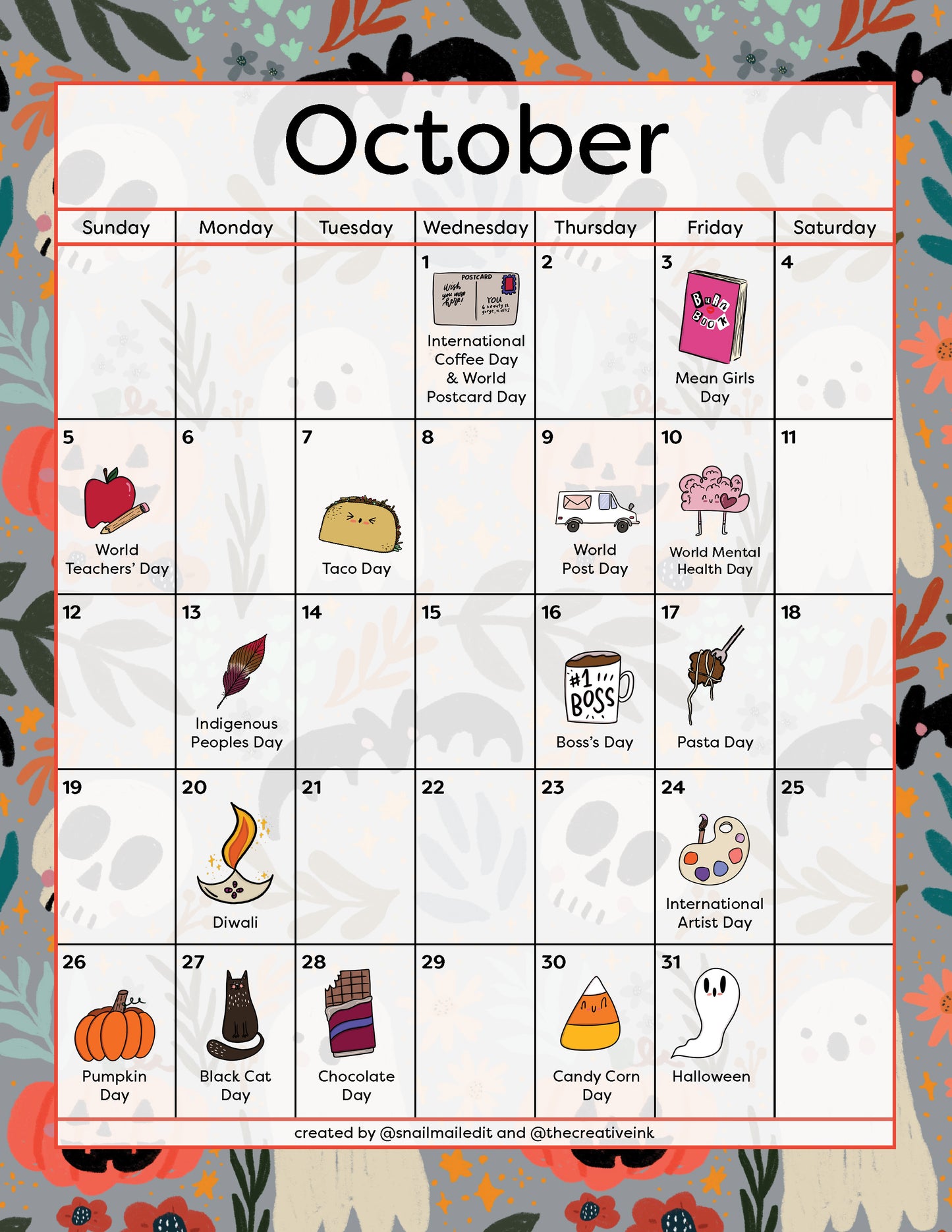 October 2025 Calendar - Digital Download