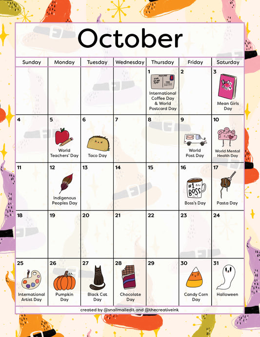October 2026 Calendar - Digital Download