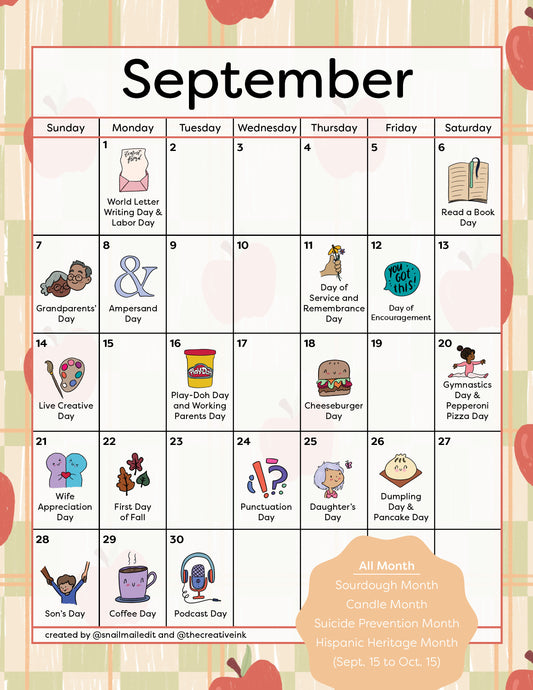 September 2025 Calendar - Digital Download